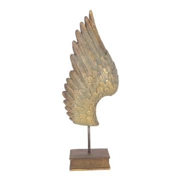 Statuetă decorativă din polirășină, auriu, aripă de înger pe suport, finisaj antichizat, 60 x 23 x 13 cm, „Icare”