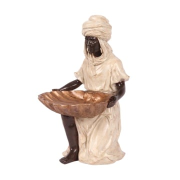 Statuetă decorativă din polirășină, crem și auriu, siluetă maură îngenuncheată, cu bol în formă de cochilie, 36,5 x 26 cm, „Grenade”