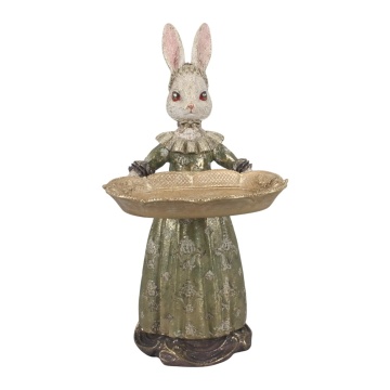 Statuetă decorativă din polirășină, verde, iepure cu tavă, 28,5 x 15,5 x 14,5 cm, „Pâquerette”