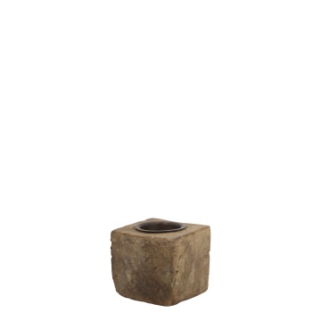 Suport lumânare din lemn reciclat și metal, lucrat manual, natural, 6x6x6 cm, „Grimaud"