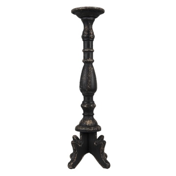 Suport lumanare, negru, din lemn, aspect vintage, H60 cm