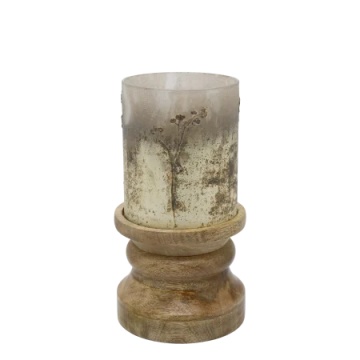Suport pentru lumânare cu decor din flori uscate, H32 cm, "Antique Mocca"