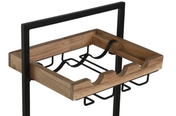Suport pentru sticle din lemn de acacia și metal, 35x25x75 cm, finisaj natural/negru - Img 3