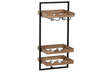 Suport pentru sticle din lemn de acacia și metal, 35x25x75 cm, finisaj natural/negru - Img 7