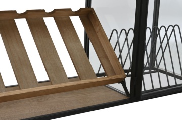 Suport pentru sticle din metal, lemn și sticlă, 102x32x60 cm, finisaj natural/negru - Img 7