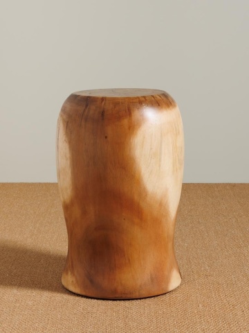 Taburet rotund din lemn masiv de suar, natur, cu talie arcuită, 45 cm, „Haïti” - Img 4