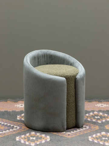Taburet rotund din stofă bouclé și catifea reiată, verde, cu spătar învăluitor, 52 x 43 x 41 cm, „Nasrine” - Img 3