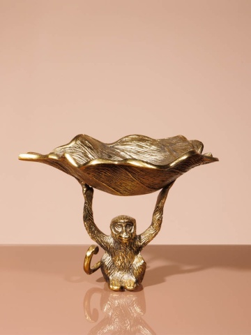 Tava decorativă, aurie, din aluminiu, H30 cm, Monkey - Img 3