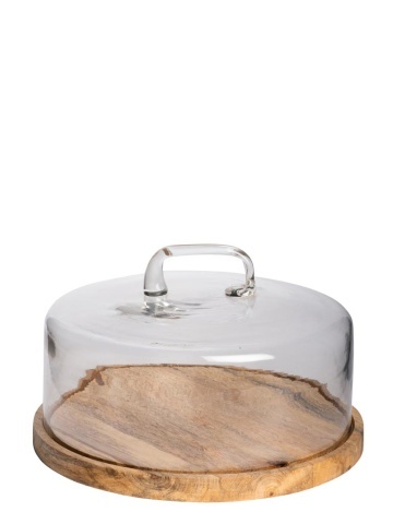 Tava rotunda din lemn de mango, cu capac din sticla, D30cm, Artisan - Img 1