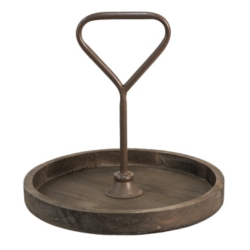 Tava servire, din lemn, cu maner din metal, H33 cm