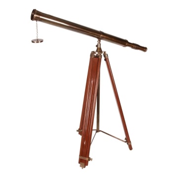 Telescop decorativ din alamă și lemn, maro, cu trepied, 150 x 97 x 60 cm, „Observatoire”