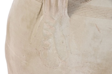 Vas decorativ amforă din teracotă artizanală, finisaj craft alb-crem, cu 4 anse, 57×57×93 cm, „Jerba" - Img 6