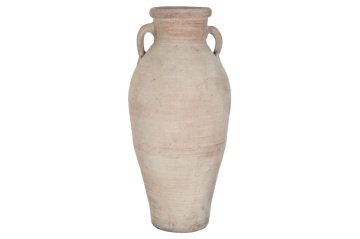 Vas decorativ amforă din teracotă artizanală, finisaj craft roz-crem, cu 2 anse, 40×40×98 cm, „Jerba" - Img 2