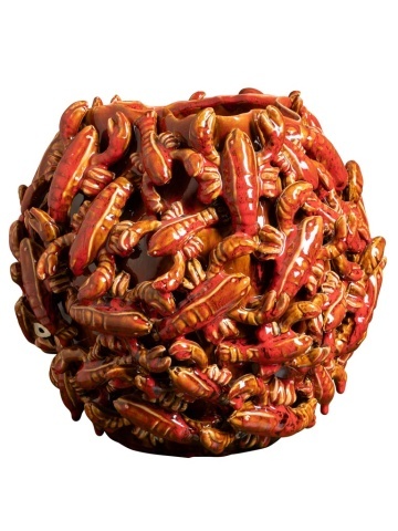 Vas decorativ din ceramica cu motive marine in relief "Lobster Reef"