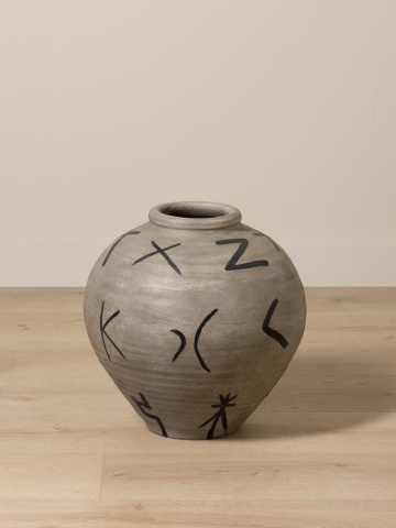 Vas decorativ din teracotta cu motive tribale , H41cm , "Ritual" - Img 2