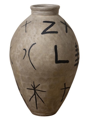 Vas decorativ din teracotta cu motive tribale, H83 cm , "Ritual"