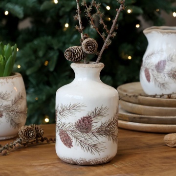 Vază decorativă crem din ceramică, cu motive de ghirlande de brad, „Garland” - Img 2