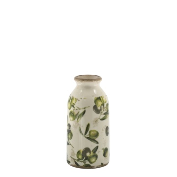 Vază decorativă din ceramică, pictată manual, crem, H15.5/D7.5 cm, Olive