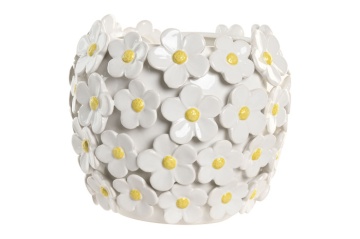 Vază decorativă margarete alb cu accente galbene din ceramică, "Marguerite"