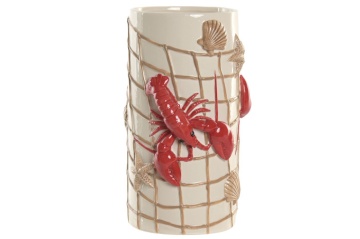 Vază decorativă mediteraneană crem și roșu din ceramică „Maloka”