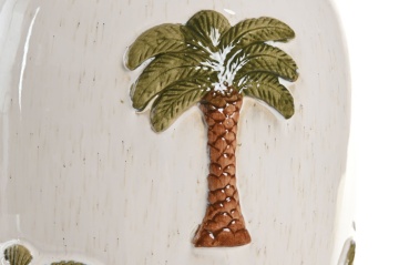 Vază decorativă tropical pictată manual alb cu accente maro și verde din ceramică , "Palmira" - Img 3