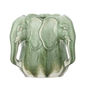 Vază din ceramică artizanală, verde, cu detalii sculpturale în formă de elefant, 15,5x15,5 cm, „Pontus"