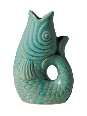 Vaza verde, din ceramica, forma de peste, H20cm Stone