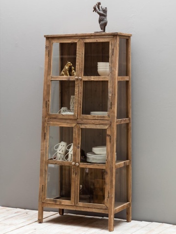 Vitrina din lemn masiv si sticla, cu 4 usi, aspect rustic, Laval - Img 3