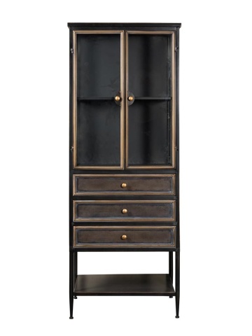 Vitrina din metal si sticla, cu 2 usi si 3 sertare, aspect vintage, Bonaparte