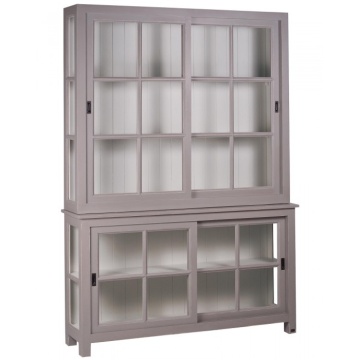 Vitrina, gri, din lemn de pin masiv cu aspect clasic, double , Lyon - Img 2
