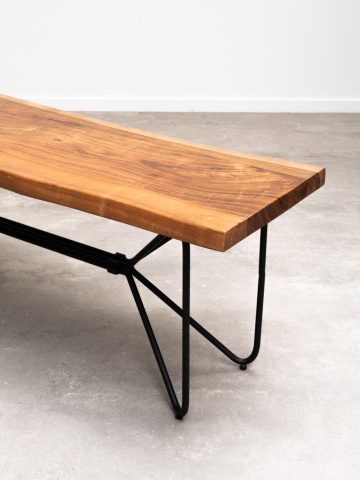 Banchetă bucătărie din lemn de acacia natur și metal negru, 47,5 x 166,5 x 44 cm, „Frequency” - Img 6