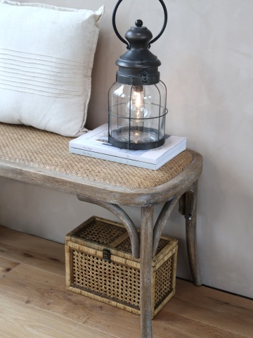 Bancheta din lemn de cauciuc, rattan si rachita , cu aspect vintage, Old French - Img 3