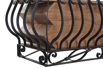 Bar din metal și lemn, în stil romantic și industrial, negru și natur, cu suport pentru sticle și pahare, 97 x 144 x 42 cm, „Périgord” - Img 7