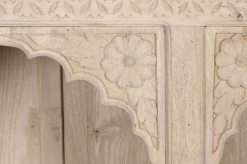 Bibliotecă sculptată manual din lemn masiv, finisaj natural, 9 nișe cu arcade mughal, 204×38×196 cm, „Navaratna" - Img 3