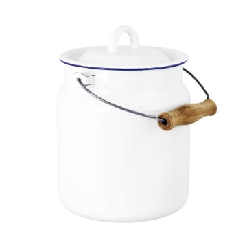 Bidon de lapte vintage din oțel emailat, alb cu bordură albastră, Ø16×H22,5 cm, 3L, „Emil's Enamel White/Blue