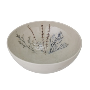Bol de servire din ceramică, natur, cu ilustrații botanice pictate manual, 30.5x11 cm, „Bea" - Img 2