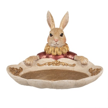 Bol decorativ din polirasină cu iepure, auriu/crem, 22x21x15 cm