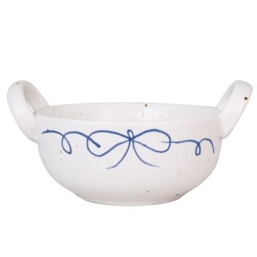 Bol decorativ vintage din ceramică, alb cu detalii albastre „Viola Bow”