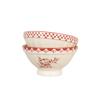 Bol din ceramică artizanală, natur, cu motive florale pictate manual roșu și bordură decorativă, 23×12 cm, „Marion" - Img 3