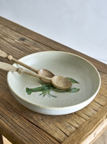 Bol mare din ceramică cu homar verde pictat, D29×H6,5 cm, „Hadden" - Img 4