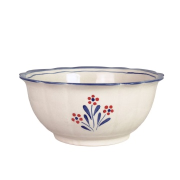 Bol mare din ceramică pictată manual, Ø 22 x H 10 cm, albastru, „Esther Wildflower"