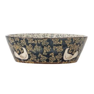 Bol mare din ceramică stoneware pictat manual cu păsări și motive florale, D28xH9 cm, 3350 ml, „Hezha" - Img 3