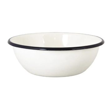 Bol mare vintage din oțel emailat, alb offwhite, Ø20×H7 cm, 1,5L, „Emil's Enamel"