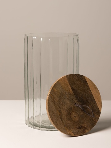 Borcan din sticla, cu capac din lemn, H27cm, Vision - Img 3