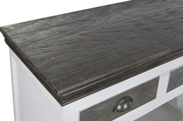 Bufet alb în stil shabby chic, din lemn de mango, cu 2 uși vitrate glisante, 4 sertare și blat gri închis, 105,4 x 165 x 45,7 cm, „Serena” - Img 2