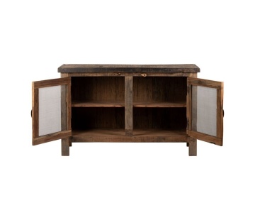 Bufet rustic din lemn de mango și acacia, natur, cu 2 uși cu plasă metalică și mânere din metal, 76 x 115 x 42 cm, „Campagne” - Img 3