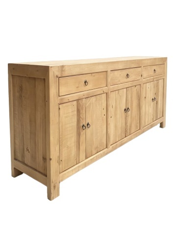 Bufet rustic din lemn de ulm reciclat, natur, cu 6 uși, 3 sertare și mânere cu inel din metal, 84 x 180 x 45 cm, „Tourrettes” - Img 3