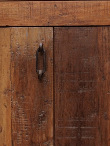 Bufet rustic din lemn reciclat și metal, natur, cu 4 uși, mânere din metal și îmbinări în coadă de rândunică, 87 x 163 x 44 cm, „Rochehau” - Img 5