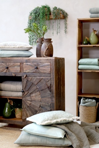 Bufet rustic din lemn vechi reciclat, 2 uși cu decor solar sculptat, 2 sertare, 90 cm, „Grimaud" - Img 5