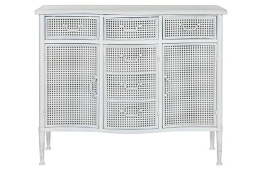 Bufet vintage din metal perforat, finisaj alb antichizat, 101×42×85 cm, „Merej"